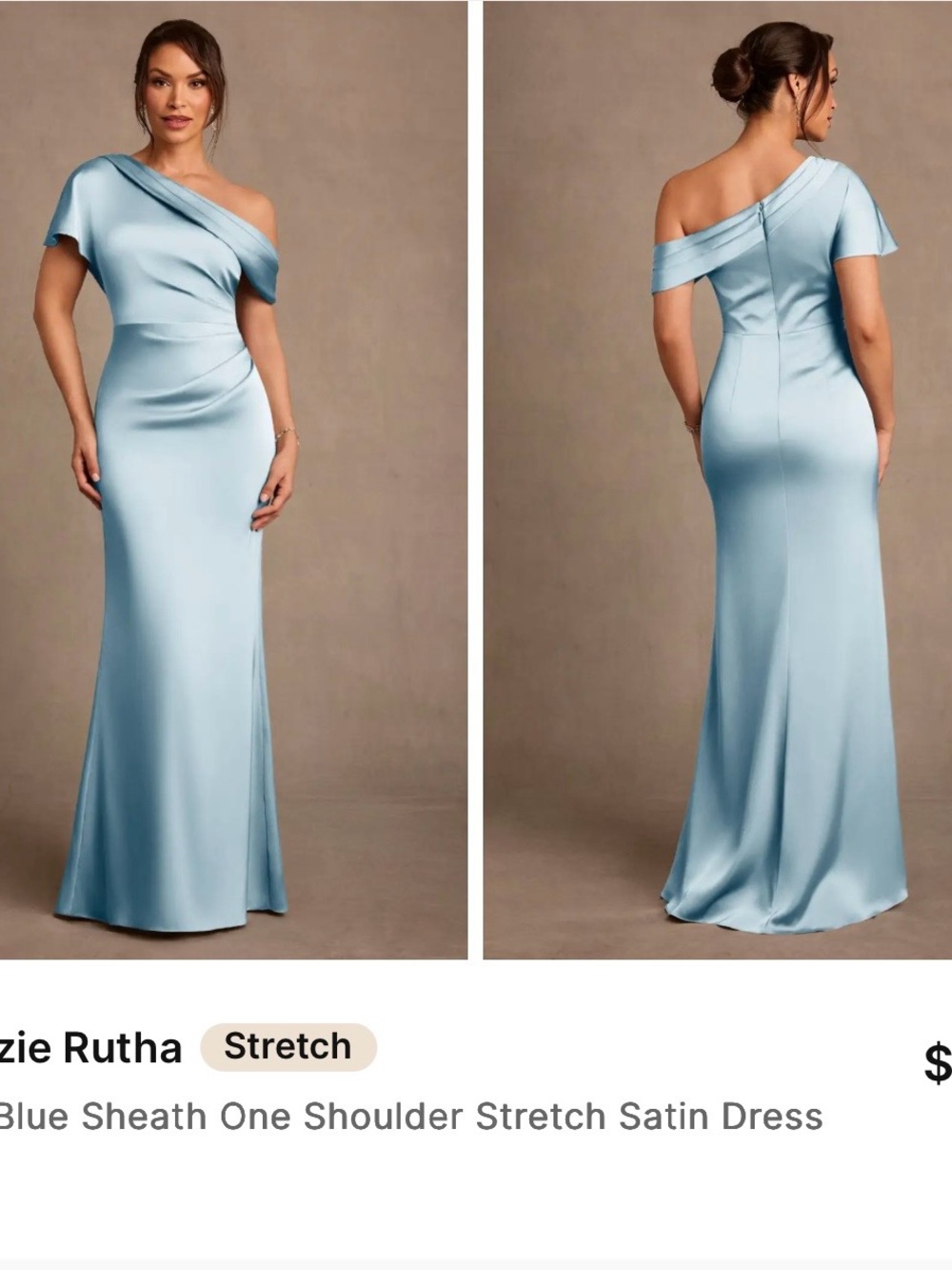 Azazie Rutha Elegant One-Shoulder Satin Sheath Dress in Sky Blue